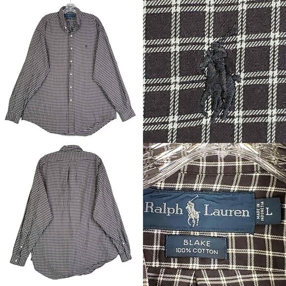 Polo Ralph Lauren Shirt Oxford Mens Size Large Black Plaid Button Down LS - Picture 1 of 8